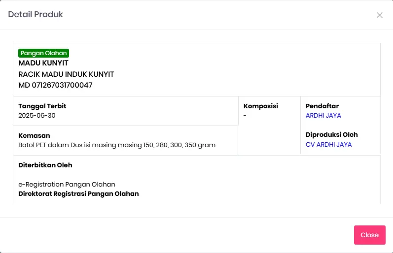 Screenshot verifikasi BPOM RMIK